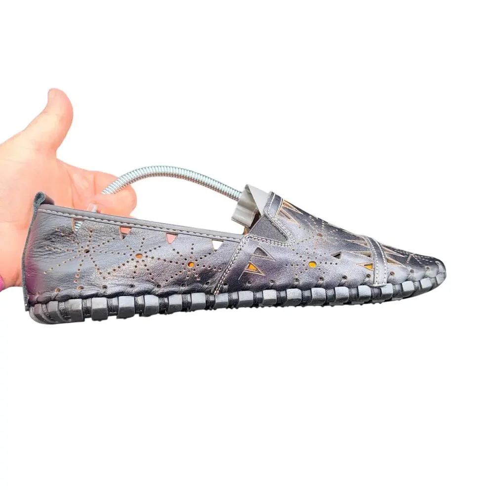 Spring Step Fusaro Black Leather Cutout Slip On Flats EU 41 US 10